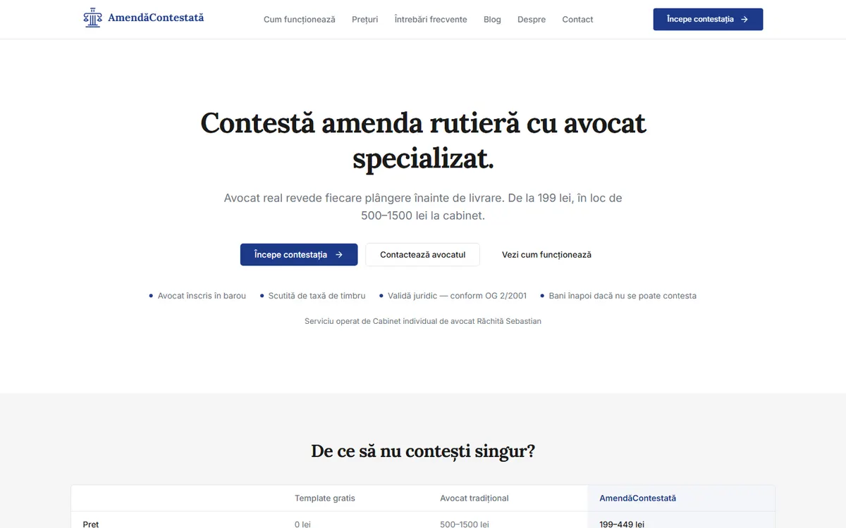 A nyilvános oldal képernyőképe: Amendă Contestată