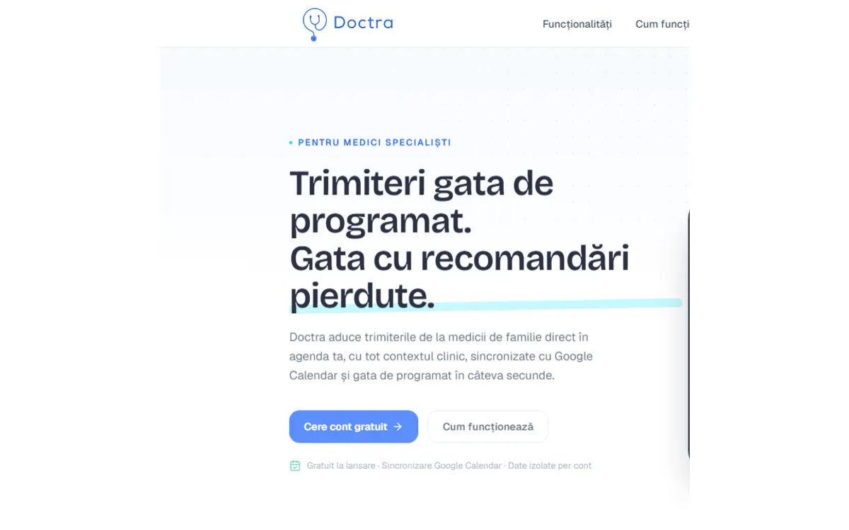 A nyilvános oldal képernyőképe: Doctra