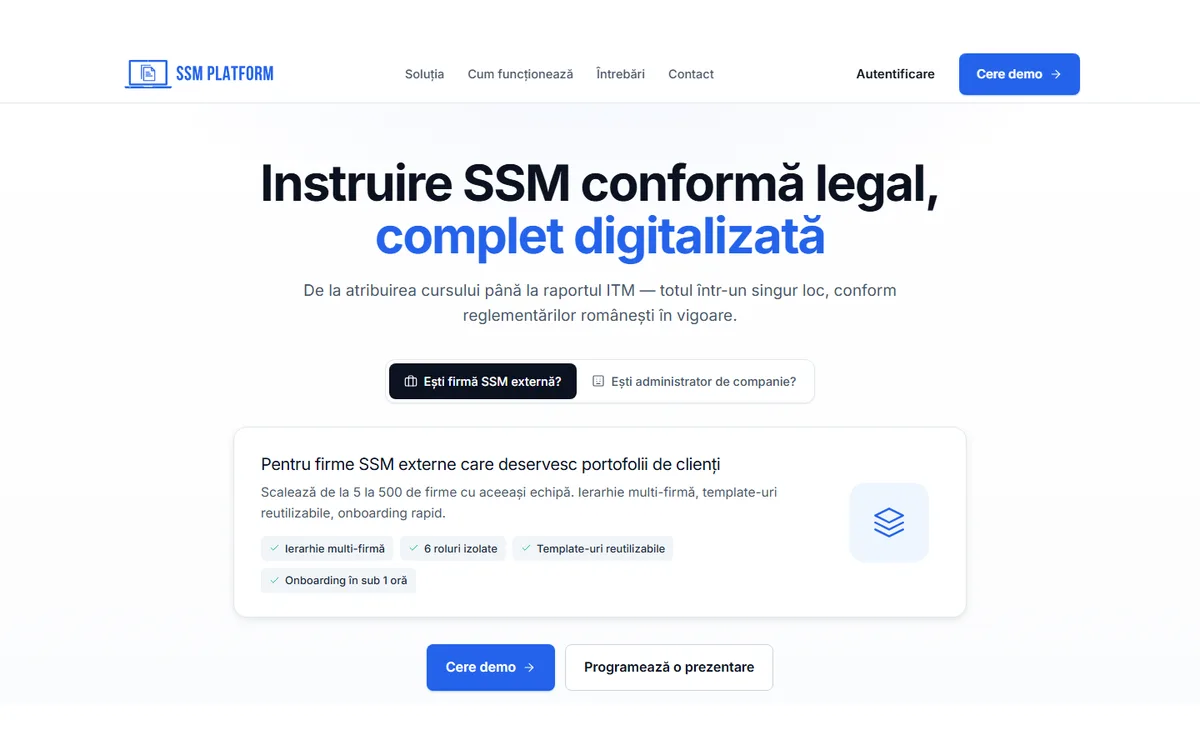 A nyilvános oldal képernyőképe: SSM Platform
