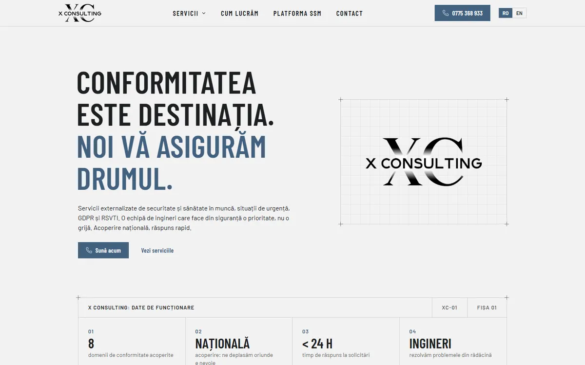 A nyilvános oldal képernyőképe: X Consulting